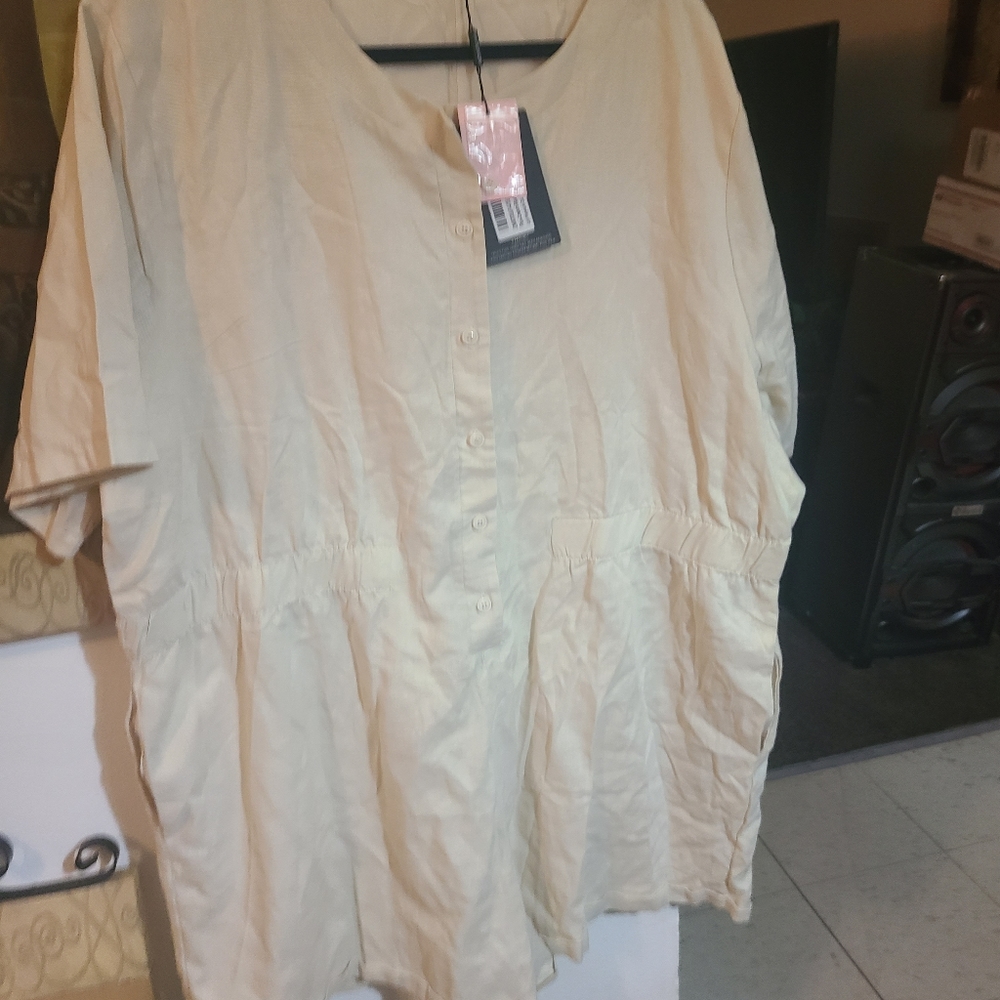 Tan linen romper